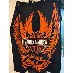 Harley Davidson Motor Cycle Wings Chain Black Orange Fleece Blanket Throw 58 x48